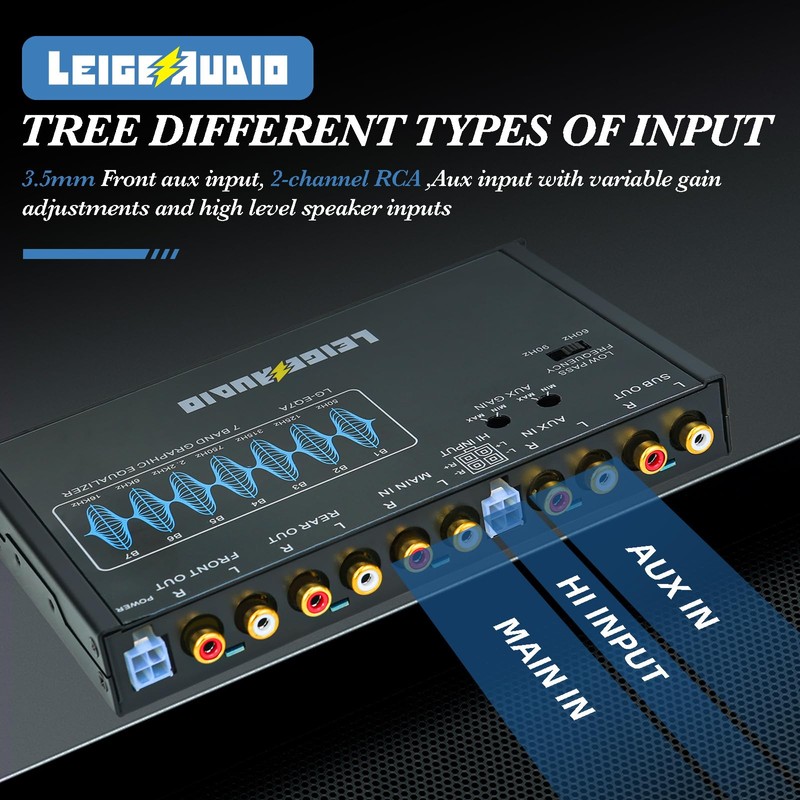 LEIGESAUDIO LG-EQ7A 7-Band Car Audio Graphic Equalizer with Front 3.5mm