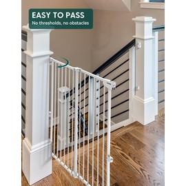 Babelio 34" Tall No Bottom Bar Baby Gate for Stairs, Safety Pet Gates with Large Walk Thru Door, 29.7-46.5" Hardware Mount Dog Gate for The House and Doorways, White