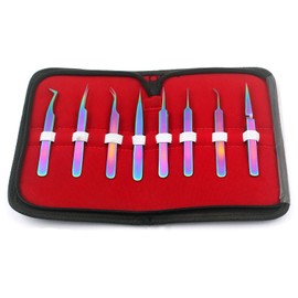 PRECISE CANADA: Set of 8 Piece Stainless Steel Multi Rainbow Color Eyelash EXTENSIONTWEEZERS (PC Brand)