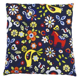 Seat Cushion, Cute Polka Pattern, Fun with Flowers and Animals, 17.7 x 17.7 inches (45 x 45 cm), Reversible