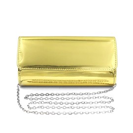 JRNDNIUO Gold Metallic Purse Flap Dazzling Small Clutch Bag Evening Bag With Detachable Chain