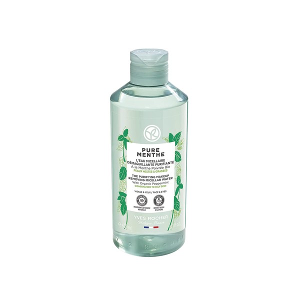 Yves Rocher Purifying Makeup Remover Micellar Water with Organic Peppermint- Pure Menthe - Removes Makeup & Cleanses Skin. Day & Night Micellar Water. Deep cleanser for all skin type - Adapted for Combination to Oily Skin and Blemished Skin- Pore refinin