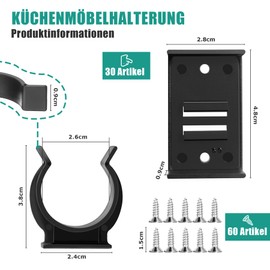 Pack of 30 Kitchen Skirting Board Clips, Strip Clips for Skirting Board Kitchen with 60 Screws, Base Panel Holder & Mounting Clips for 28-32 mm Kitchen Feet, Robust Kitchen Plinth Solution