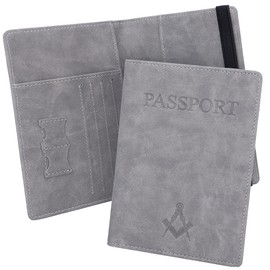 THE MASONIC COLLECTION Passport Holder in Blue/Grey Colour - Embossed Square and Compass - Made with Imitation Leather - Waterproof - 4x5.5 inches - Gift for Freemason Men