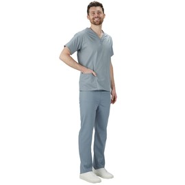 Interweave Healthcare Matching Unisex Scrub Set, Grey Colour, Size Extra Small, V Neck Reversible Top