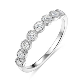 Wedding Band Women Sterling Silver Stackable Moissanite Eternity Ring Bezel Set Anniversary Ring Size 7