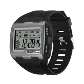 Electronic Digital Sport Multi-Alarm Day Water-Resistant Stopwatch Light Unisex Wristwatch Silver 2ea