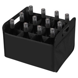 LITLANDSTAR 12 Bottle Wine Carrier, Collapsible Wine Bottle Storage Box Premium Felt Liquor Bottle Tote with Handles for Travel/Party/Picnic/Vacation, Black