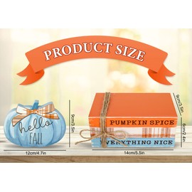 Whaline Fall Wooden Tiered Tray Decor Faux Decorative Stacked Books Bundle Wooden Pumpkin Decor Hello Fall Wooden Block Sign for Autumn Thanksgiving Farmhouse Rustic Decor Kitchen Home Decoration