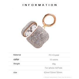 Sparkly Diamond Case for AirPods with Keychain, Shockproof Protective Premium Bling Rhinestone Cover Skin Compatible with AirPods Charging Case 2 & 1(White AB+Gold C2)