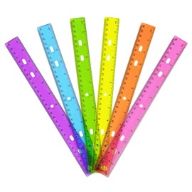 ZZTX 6 Pack Color Transparent Ruler Plastic Rulers 12 Inch, Metric Bulk Rulers with Inches and Centimeters, Kids Ruler for School, Home, Office