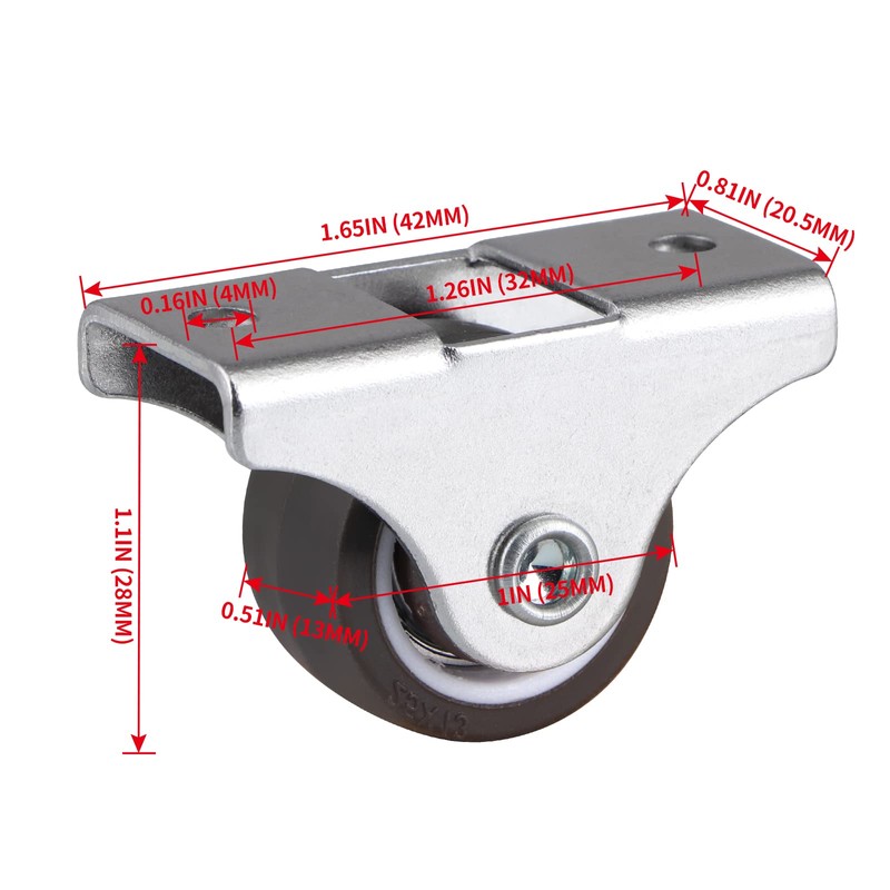 Skelang 4 Pcs Top Plate Fixed Castor, TPE Wheel, Silent