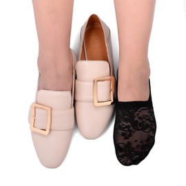 Flammi Women's Lace No Show Liner Socks Non Slip Cotton Bottom 6 Pairs (Black)