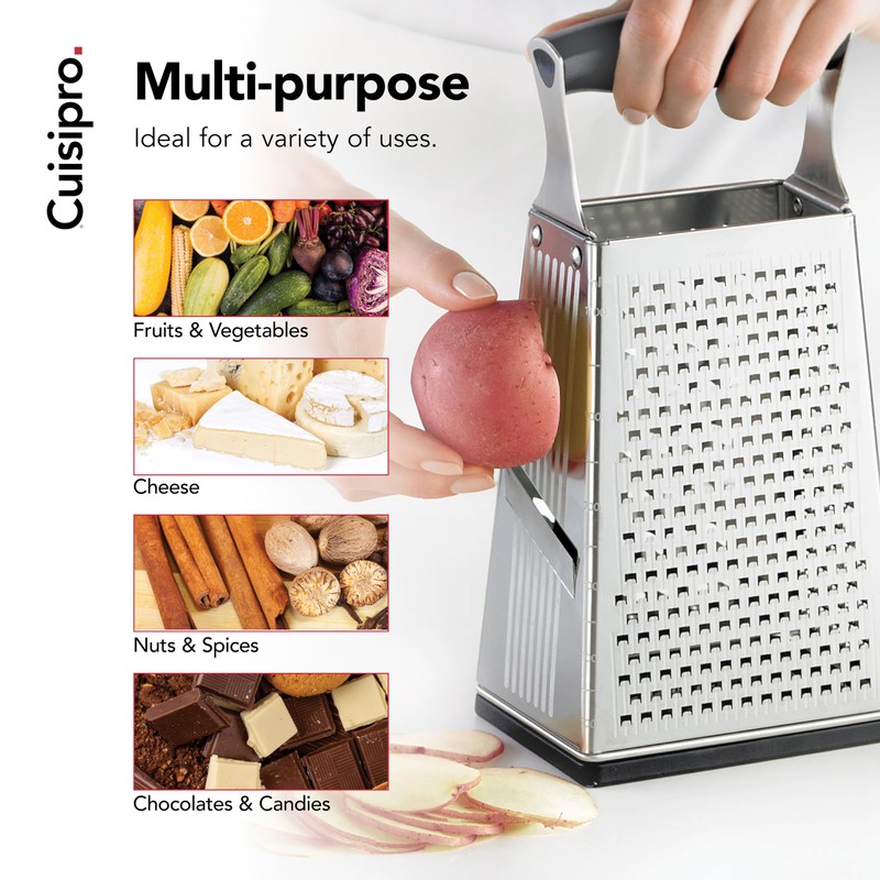 Cuisipro Stainless Steel Cheese Grater with Handle, 4 Sided Box