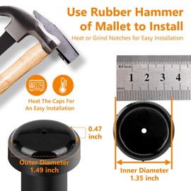 Hebterrka Pack of 24 Wrought Iron Patio Furniture Feet Caps, 1-1/2 Inch Round Plastic Outdoor Chair Leg Caps, Replacement Caps for Metal Chairs