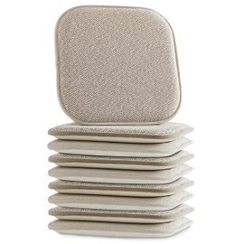 Elegant Comfort 8 Pack Chair Cushion Covers - Skid-Proof Rubber Backing - 16 x 16 Inch - Thick Dining Square Shape Seat Covers - Comfortable Textured Chair Pads with Ties - Chevron Pattern, Beige