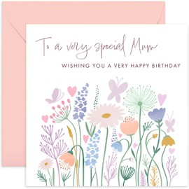 Old English Co. To A Very Special Mum Birthday Card - Flower Butterfly Heart Meadow Happy Birthday Card from Children, Son, Daughter | Cute Sweet Pastel Design | Blank Inside & Envelope Included