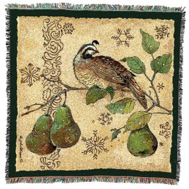 Pure Country Weavers Partridge and Pears Blanket by Anita Phillips - Gift Christmas Lap Square Tapestry Throw Woven from Cotton - Made in The USA (54x54)