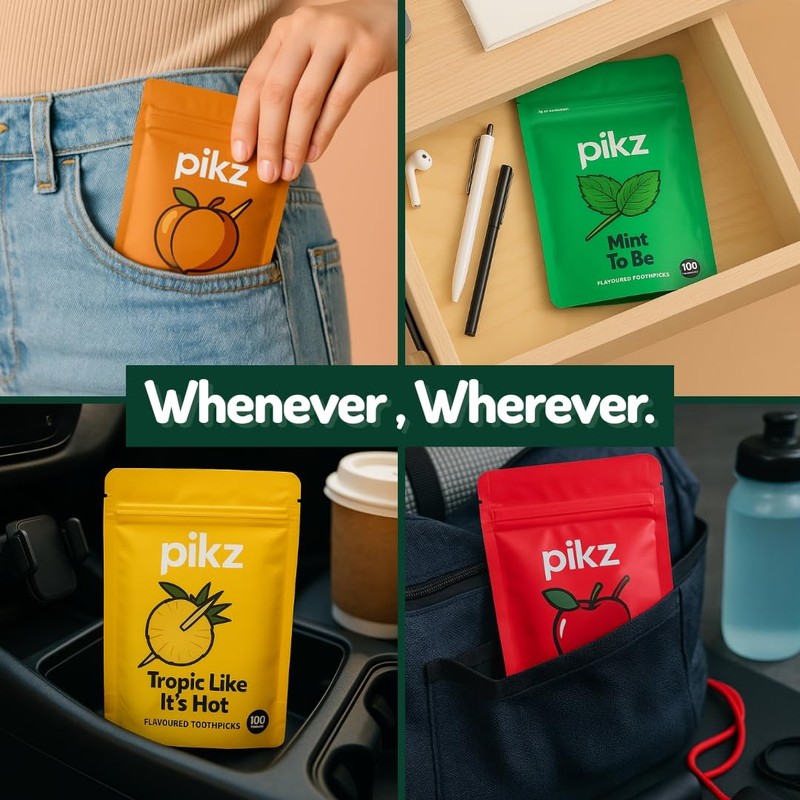 pikz Flavoured Toothpicks – Bold Natural Flavours, Resealable Packs –