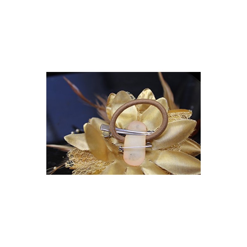 Gold Flora Feather Bead Corsage Hair Fascinator on Hairband Clip