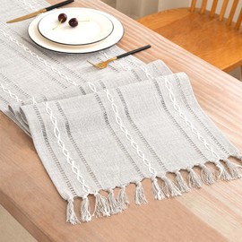 Table Runner, Rustic Farmhouse Linen Waterproof Table Runners for Holiday Party, Dresser Decor and Dining Room Decorations-Light Grey-14"x90", 6-8 Seats