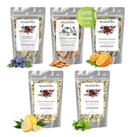 Nelson's Tea - Caffeine Free Tea Sampler - Tea Leaves Loose Leaf, Organic Loose Leaf Tea - Blueberry Acai Mojito, Cherry Almond, Lavender Orange, Lemon Ginger Honey, Mint Mélange (2oz Sizes)