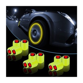 12PCS Fluorescent Skull Car Tire Valve Stem Caps, ABS Corrosion Resistant Wheel Valve Cover, Luminous Illuminated Cap Glow in The Dark, Auto Decor Accessories for Motorcycles Bicycles (Yellow/Red)