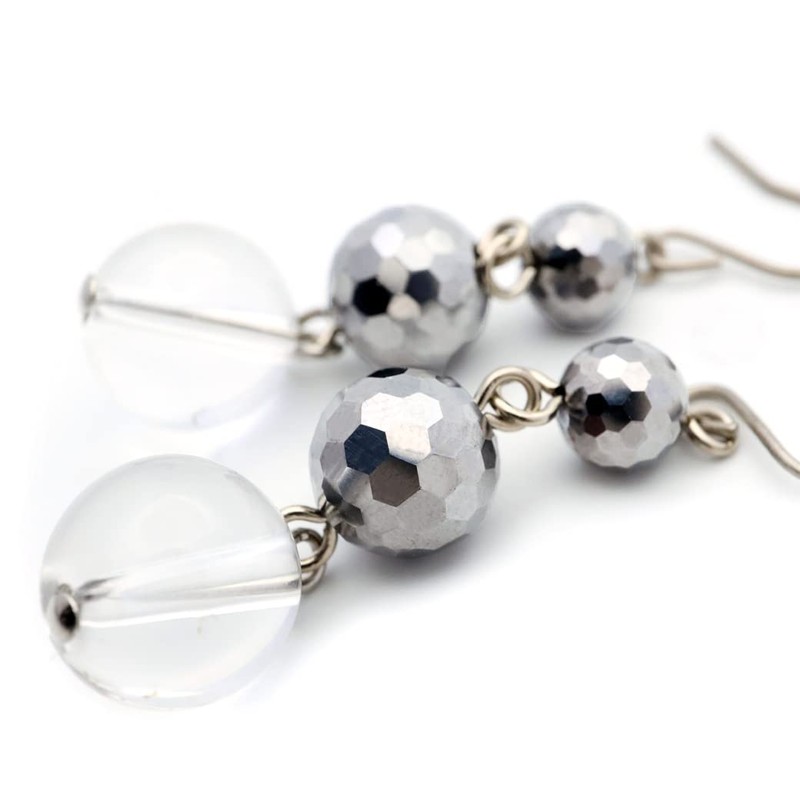 Gold Stone Terahertz Earring, For Both Ears, 3 Strings, Natural