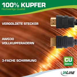 InLine® Certified HDMI Cable 2 m Black/Gold - Ultra High Speed HDMI 2.1 8K/4K Cable with Ethernet - Triple Shielding & Full Copper Cores