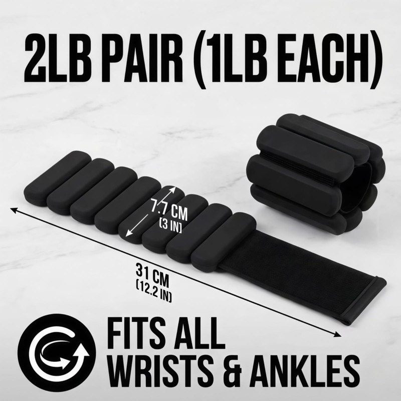 Adjustable Wrist and Ankle Weights, 2lb Pair (1lb Each) Soft