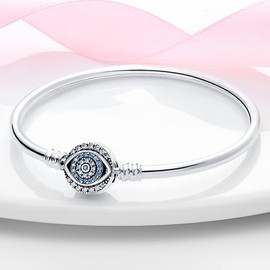 CMB071 Women's Bracelet 925 Sterling Silver, Bracelets with Heart Clasp Moments Snake Link Bracelet Valentine's Day Mother's Day Birthday Christmas Gift for Women Girlfriend Mum, Sterling Silver