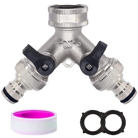 2-Way Brass Tap, Garden Hose Diverter with Separate Switch and Two Quick Connections, Nickel-Plated 2-Way Brass Tap Distributor - Solid Brass (Silver)