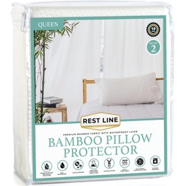Rest Line Premium Bamboo Waterproof Zippered Pillow Protector Queen Size 21" x 31” Set of 2 - 100% Viscose from Bamboo, Hypoallergenic, Invisible Zipper, Soft & Breathable Pillow Case Cover