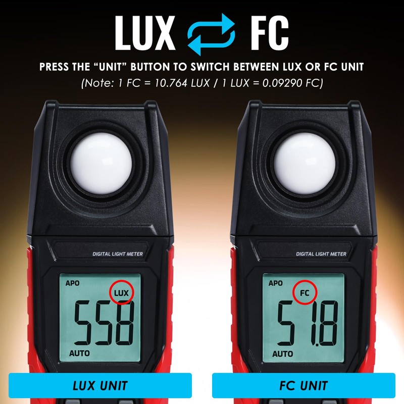 Light Meter Digital Illuminance Lux Meter 0.1 to 200,000 LUX