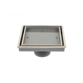 QM Tile-in Center/Square Shower Drain in Polished Stainless Steel Marine 316 Frame + ABS, Lagos Series Veil Line, Kit Includes: Hair Strainer, Key