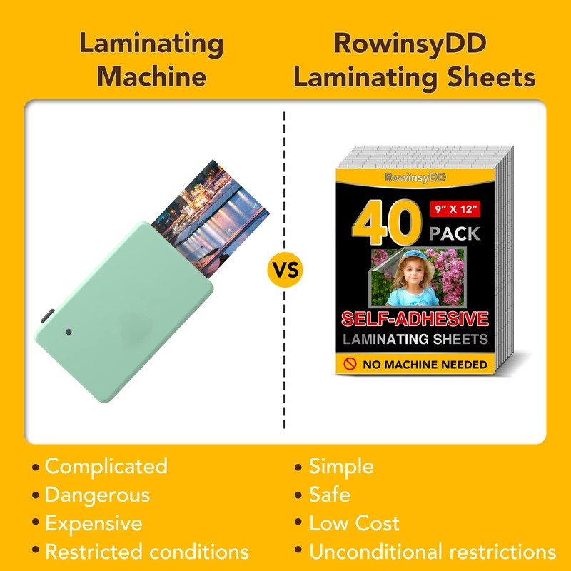 40 PCS Self-Adhesive Laminating Sheets, 9 x 12 Inches Clear