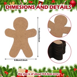 Barydat 60 Pcs Gingerbread Christmas Wooden Ornaments Unfinished Gingerbread Wooden Decorations Wooden Gingerbread Men for Crafts Blank Gingerbread Man Shape Cutouts for DIY Christmas Party Decoration