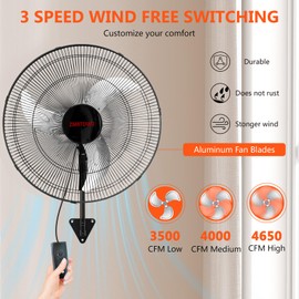 ZMRTDWO 20 Inch Outdoor Wall Mount Fan, Oscillating Wall Mounted Fan 3 Speed Industrial Metal with Powerful Cooling, IP44 Waterproof 90° Oscillation & 30° Tilt (ETL-Certified)