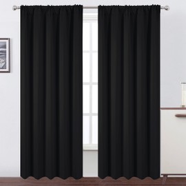 LEMOMO Black Blackout Curtains/52 x 95 Inch/Set of 2 Panels Rod Pocket Room Darkening Curtains for Bedroom