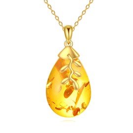 POPLYKE Amber Leaf Necklaces for Women 925 Sterling Silver Amber Jewelry Gifts for Her 18+2 IN