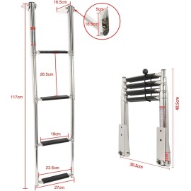 Amarine Made Boat Ladder 4 Step Telescoping Swim Marine Ladder Stainless Steel with Handle
