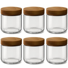 Osfel 10oz 6 Pack Overnight Oats Containers with Lids, Glass Mason Jars with Acacia Wood Airtight Lids, Wide Mouth Meal Prep Storage Jars for Yogurt, Chia Pudding, Salad, Parfait, Snacks, Spice