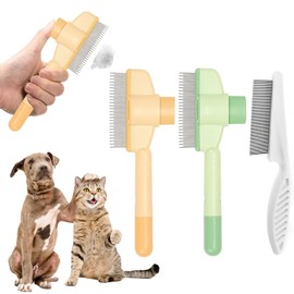 Flea Comb for Cats, Lice Comb, Pack of 3 Flea Comb, Self-Cleaning Flea Comb and Grooming Brush for Pets, Flea Comb, Dogs, Cats Comb for Short and Long Hair