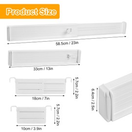 Set of 4 Drawer Dividers, Plastic Drawer Dividers, Adjustable, for Inner Length 33-58.5 cm, Height 6.4 cm, Adjustable Organiser Organiser System for Wardrobe, Bedroom, Chest of Drawers, Kitchen