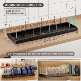 Organizador Extensible Para Ollas Y Sartenes Con 9 Divisores De Acero (Negro,(1 paquete) 22,4 "D x 7,9" W x 6,3 "H)