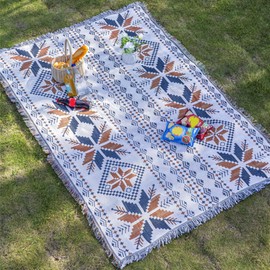 Boho Knitted Throw Blanket, 35.4×60 Inches, Soft Outdoor Picnic Blanket, Stylish Bohemian Couch & Chair Throw for Camping, Beach, Tent, and Home Decor. (Maple Leaf)