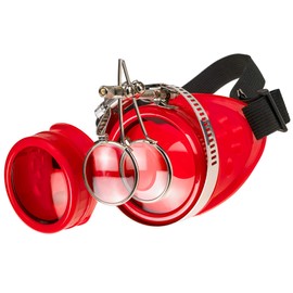 MFAZ Morefaz Ltd Welding Cyber Goggles Steampunk Goth Cosplay Sunglasses 50s Round Glasses Party Fancy Dress (Red Loupe)