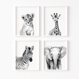 ayurvana Children's Decorative Safari – Baby Room Pictures Without Frame Baby or Girl – Set of 4 Decorative Posters – Children's Wall Decoration – Baby Room Decoration (A4)