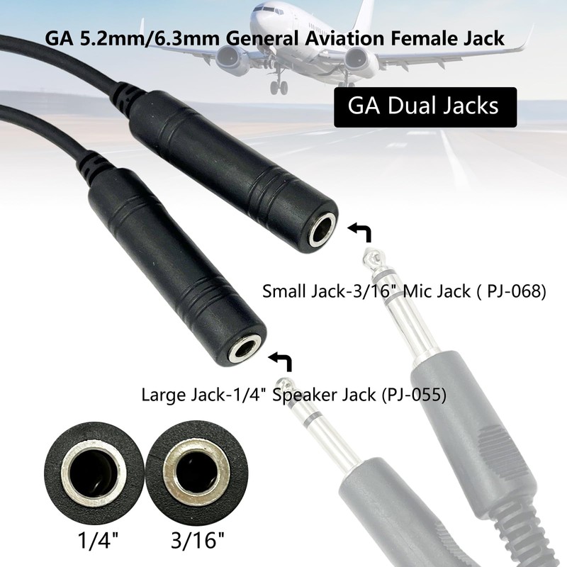 JUYODE General Aviation Headset GA Dual Plugs to Lemo 6-Pin