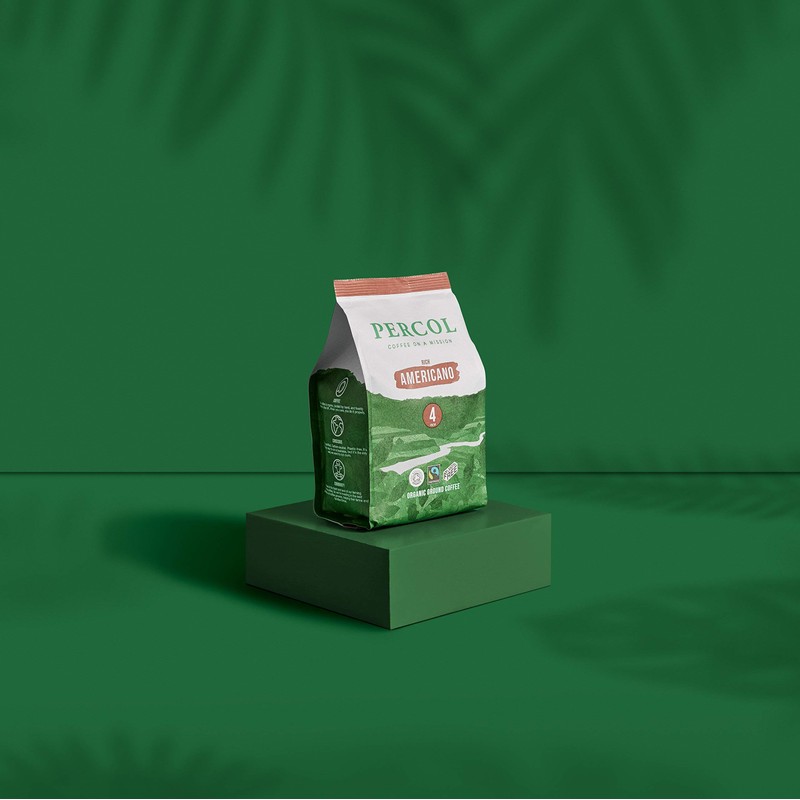 Percol Organic Fairtrade Rich Americano Ground Coffee 200g (Pack of